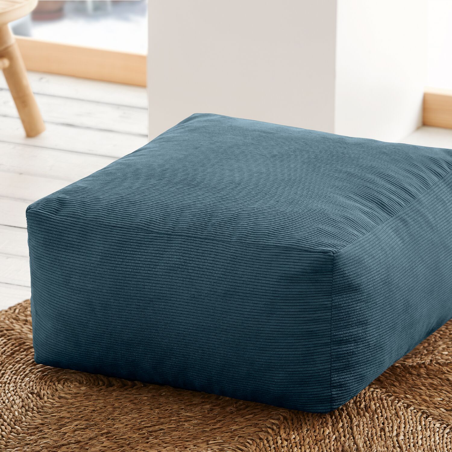 Pouf quadrato 50x50cm in velluto a coste blu Désert