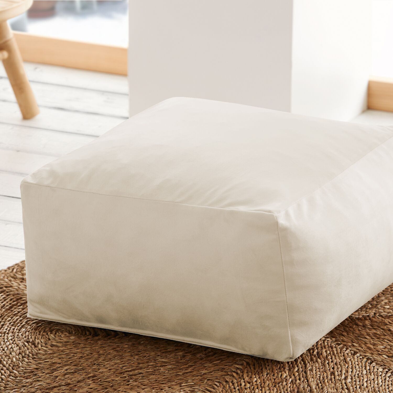 Pouf carré 50x50cm velours écru Palau