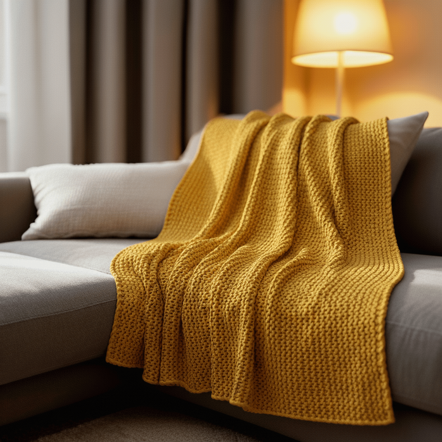 Plaid jaune en maille 130 × 170 cm – TRICOT