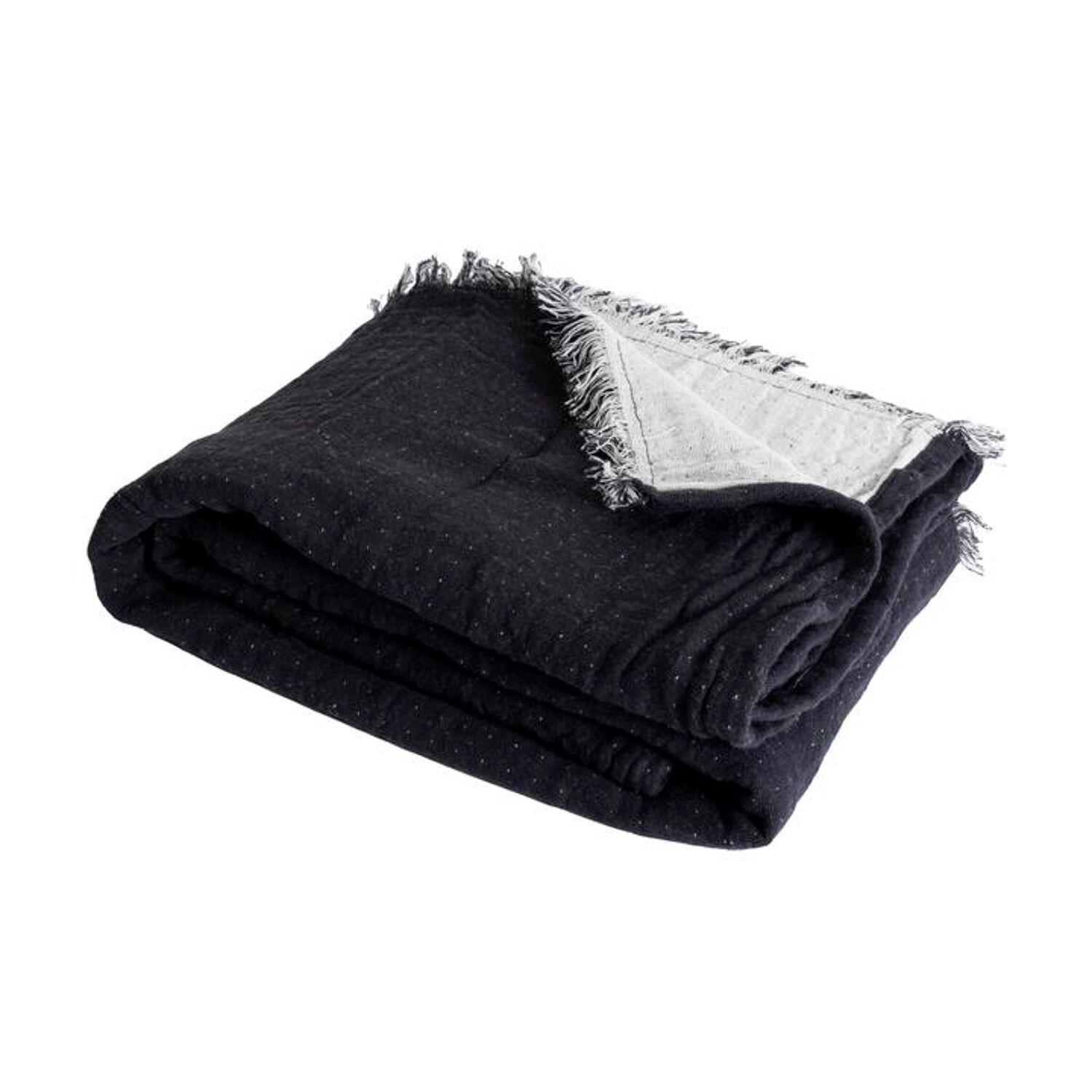 Couverture plaid 100% coton couleur noire avec franges 130x170cm BITALD