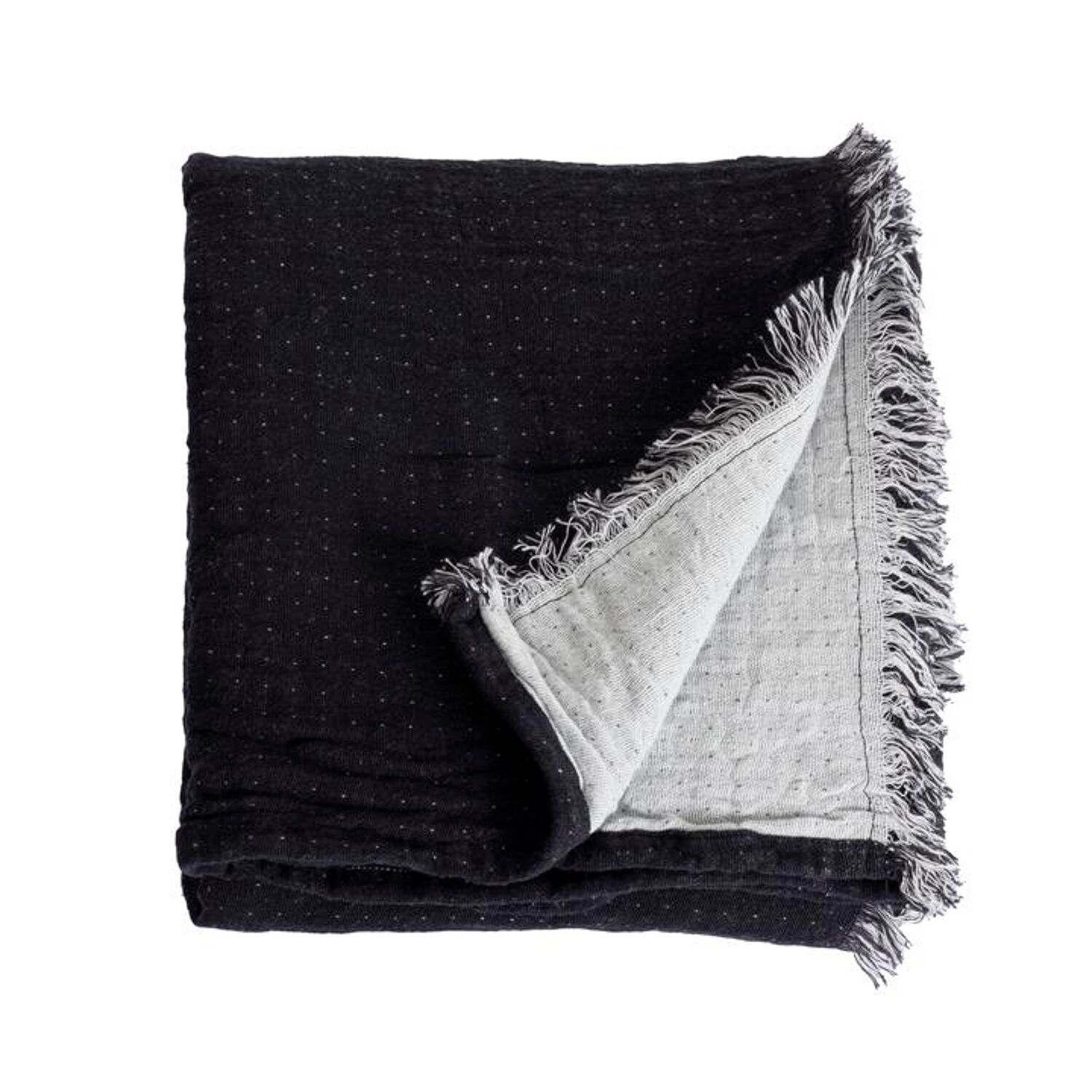 Couverture plaid 100% coton couleur noire avec franges 130x170cm BITALD