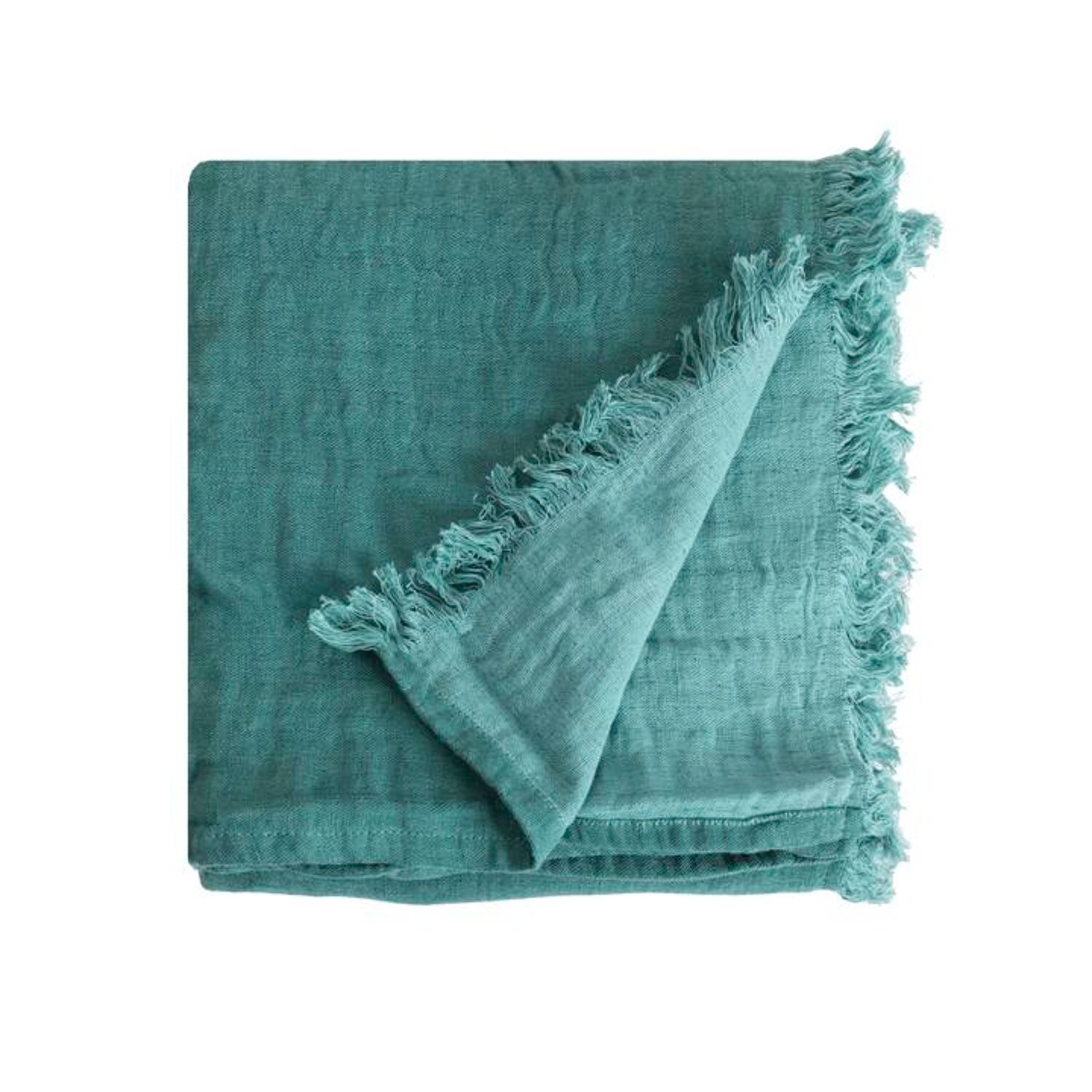 Couverture plaid 100% coton bleu turquoise avec franges 130x170cm BITALD