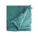 Couverture plaid 100% coton bleu turquoise avec franges 130x170cm BITALD