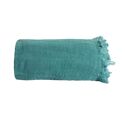 Couverture plaid 100% coton bleu turquoise avec franges 130x170cm BITALD