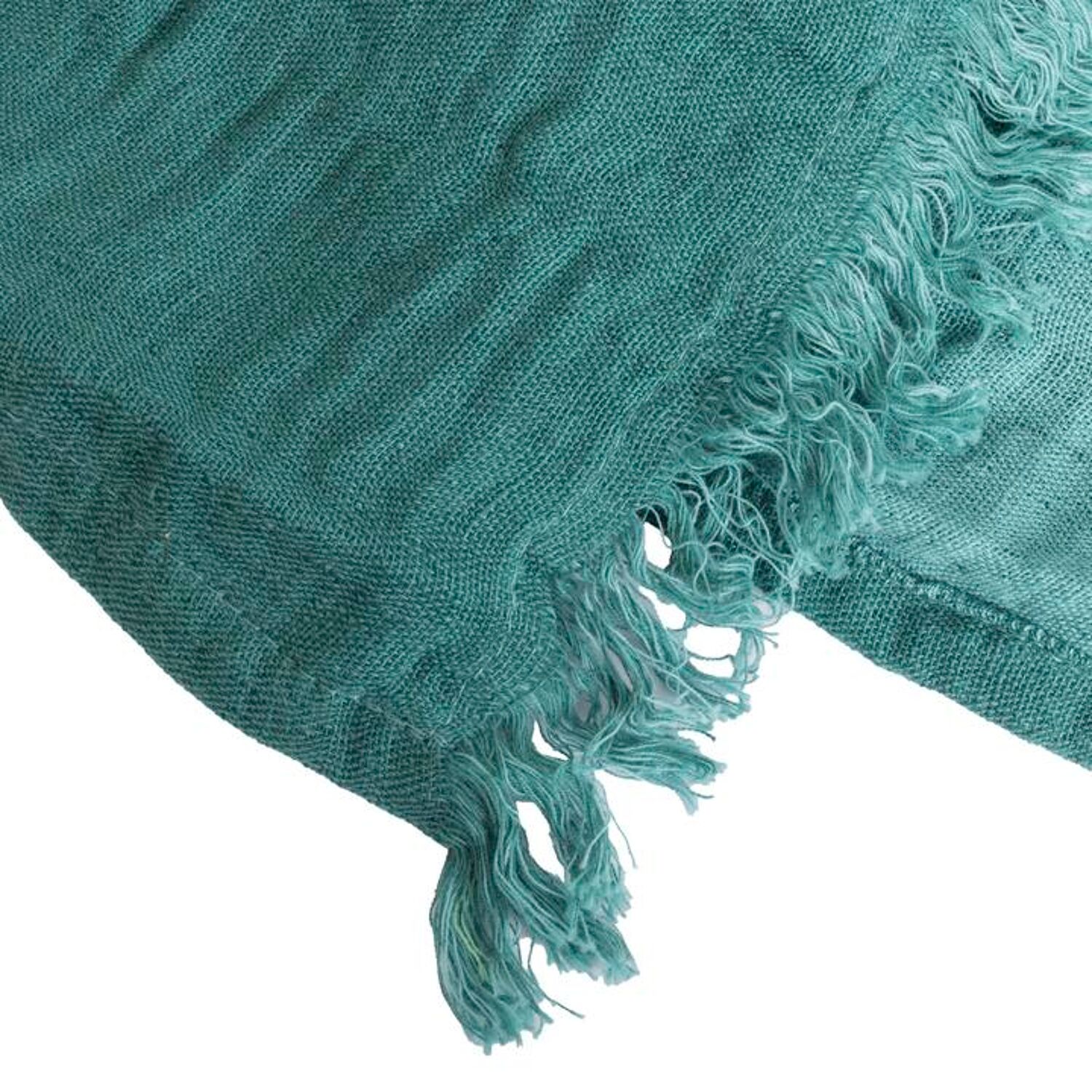 Couverture plaid 100% coton bleu turquoise avec franges 130x170cm BITALD