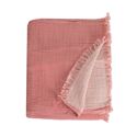Couverture plaid 100% coton rose saumon avec franges 180x220cm BITALD