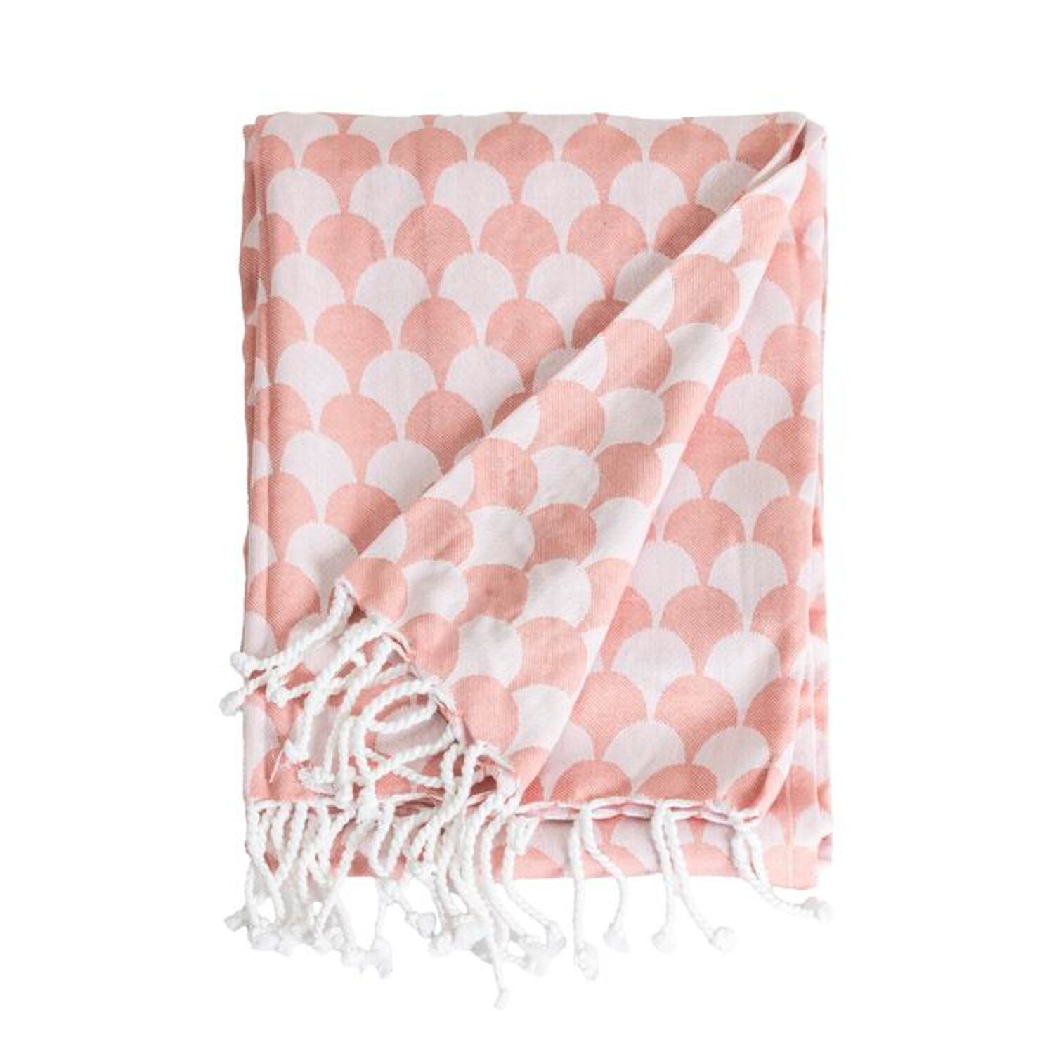 Manta 100% algodão rosa salmão xadrez com franjas 130x170cm DROPALL