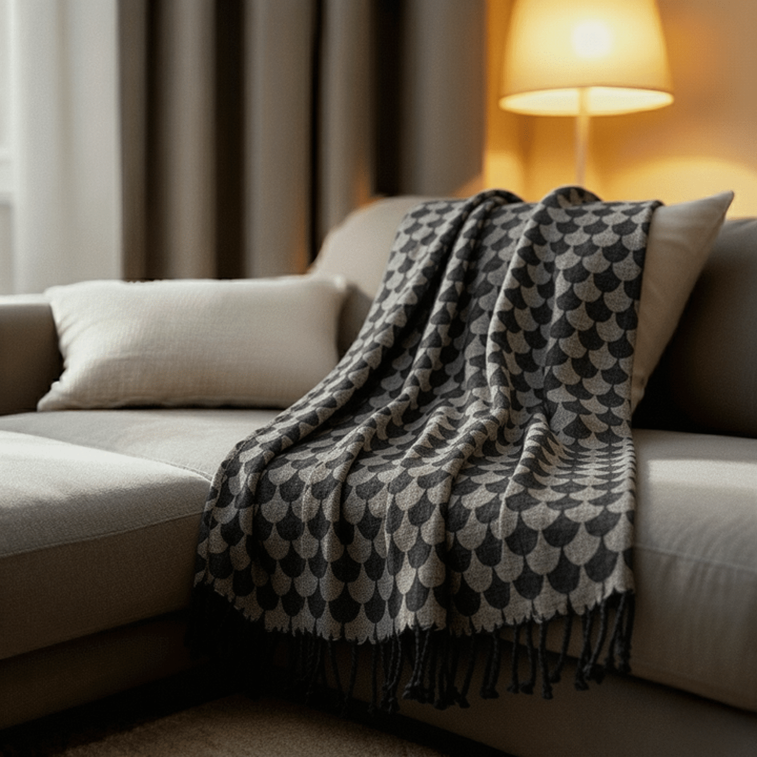 Manta xadrez preta 100% algodão com franjas 130x170cm DROPALL