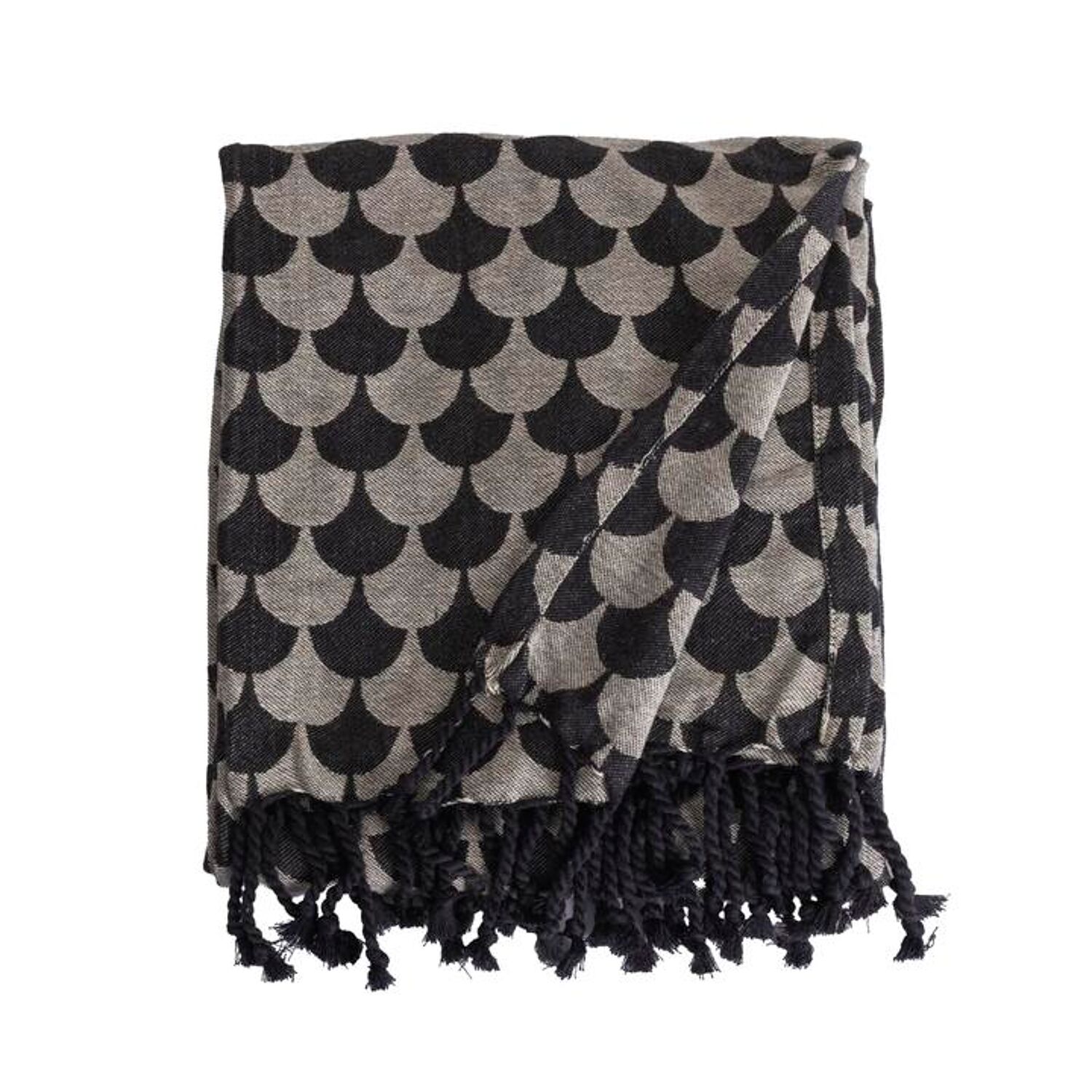 Manta xadrez preta 100% algodão com franjas 130x170cm DROPALL