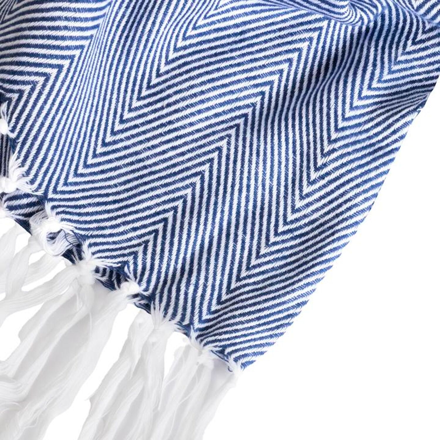 Couverture plaid 100% coton bleu marine avec franges 180x220cm ZIGORA