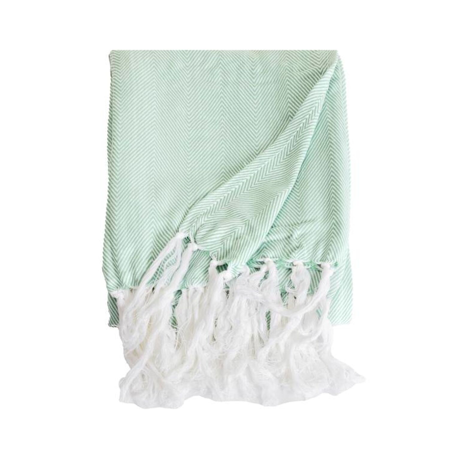 Couverture plaid 100% coton bleu turquoise avec franges 180x220cm ZIGORA