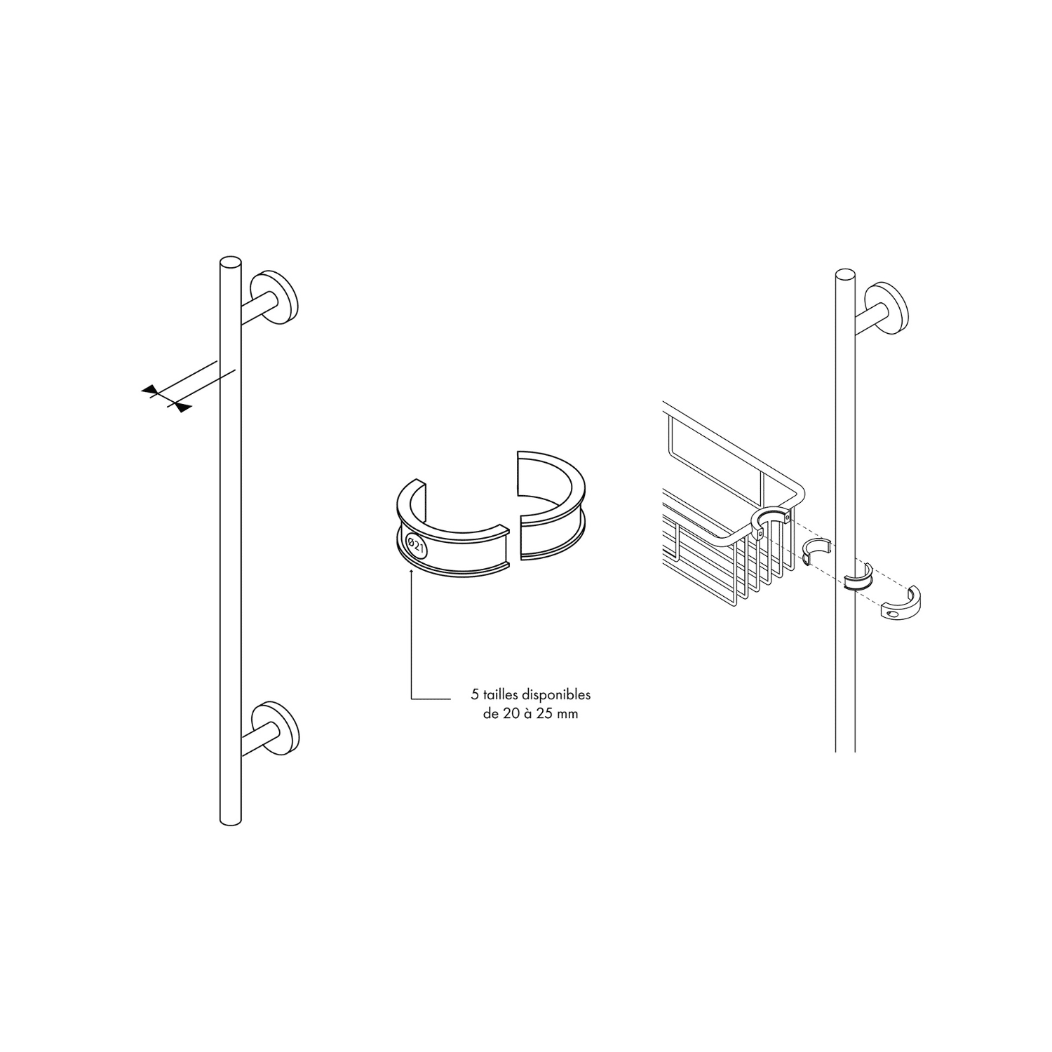Panier barre de douche inox brillant - Remix
