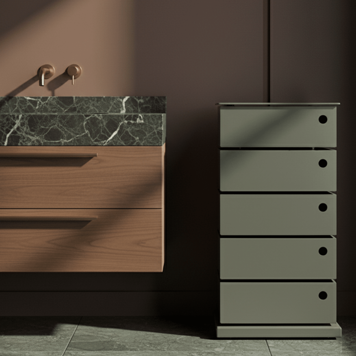 Meuble pivotant 5 casiers vert kaki mat - TWIST