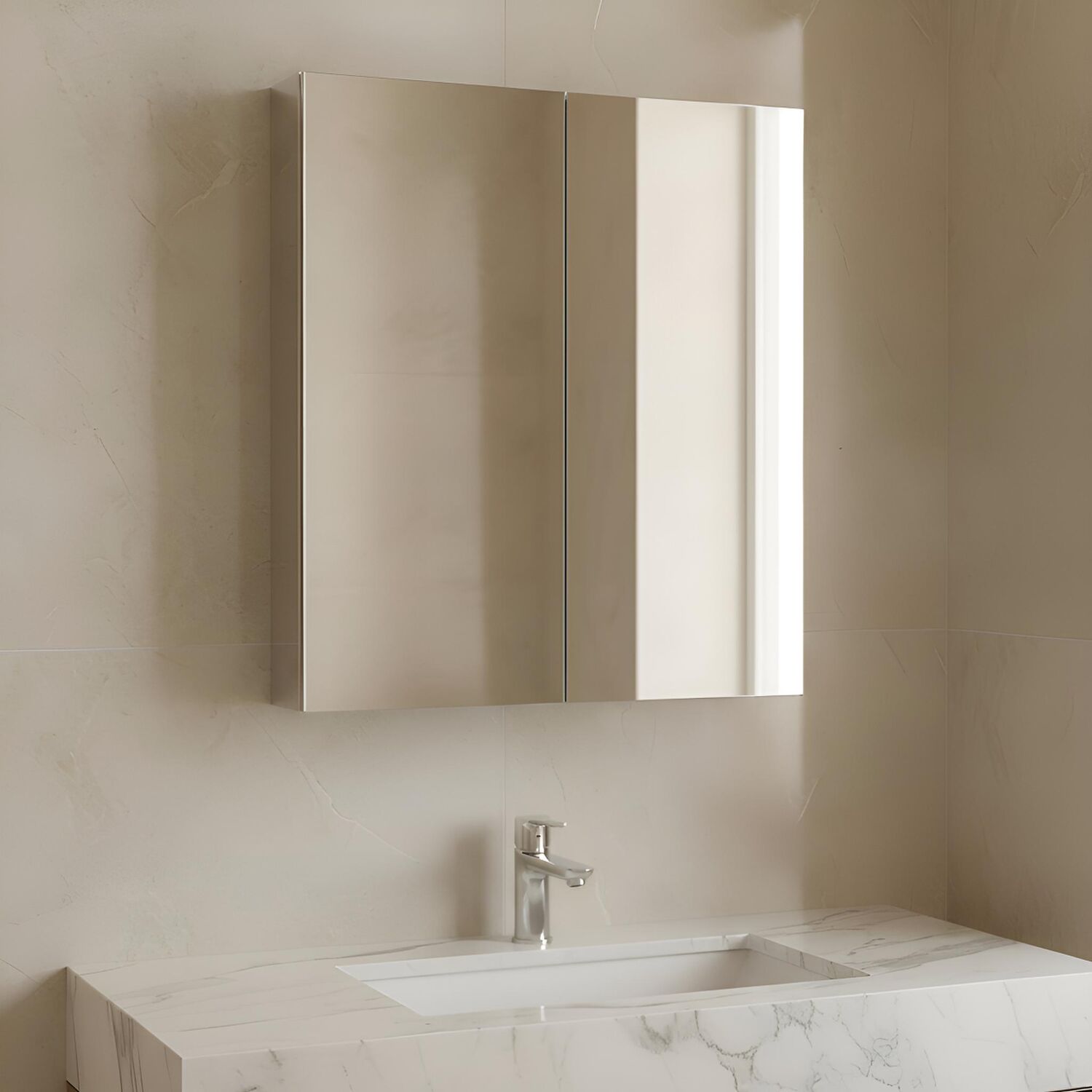 Armoire de toilette 2 portes VICTORY en inox brillant