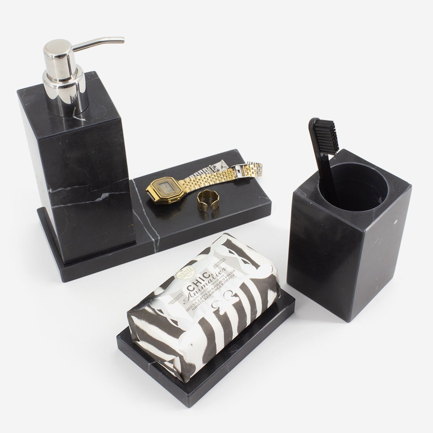 Porte-savon en marbre véritable noir mat