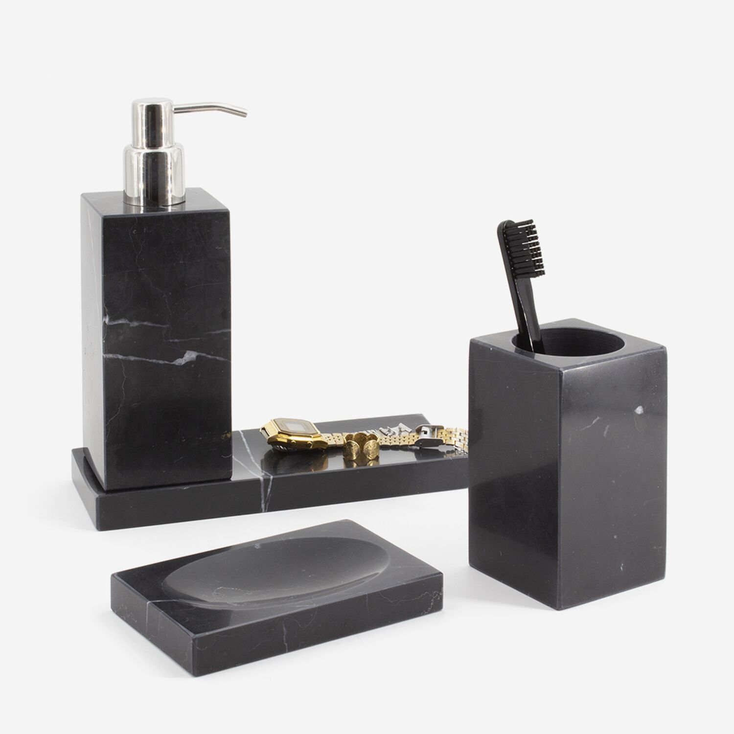 Porte-savon en marbre véritable noir mat