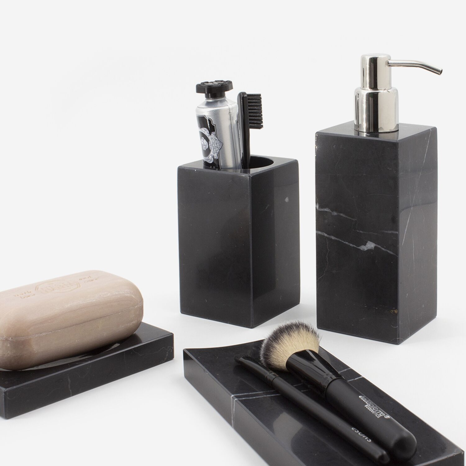 Porte-savon en marbre véritable noir mat