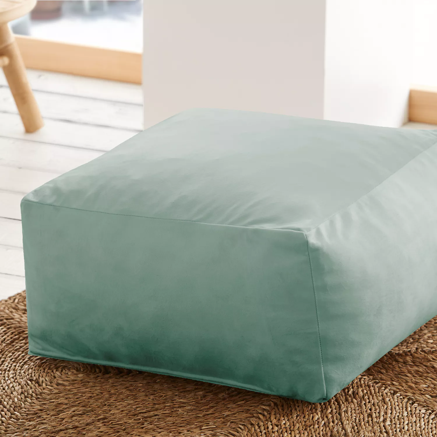 Pouf carrée PALAU - Assise velours vert 50x50 cm
