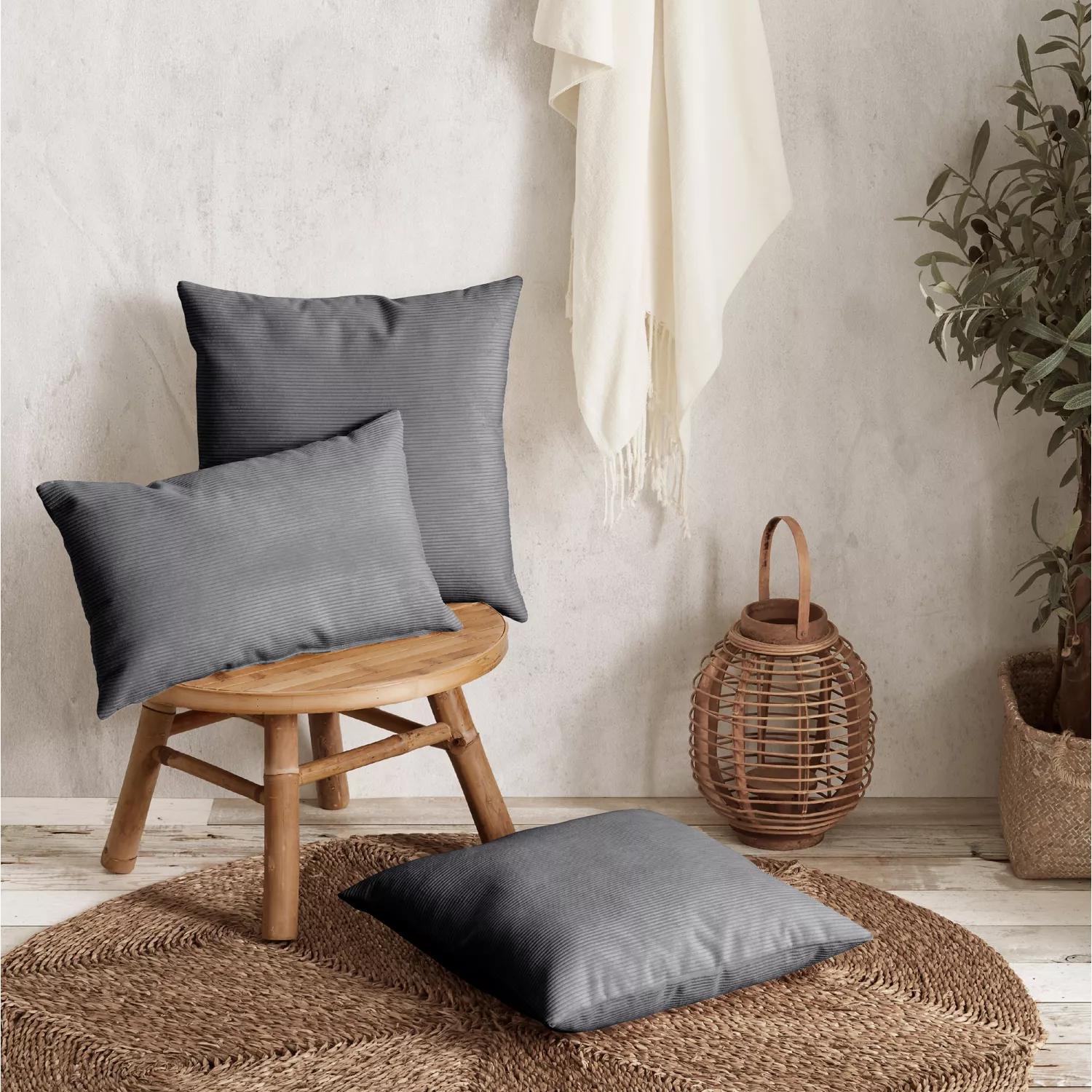 Almofada retangular 30x50cm bombazina cinzenta Dune