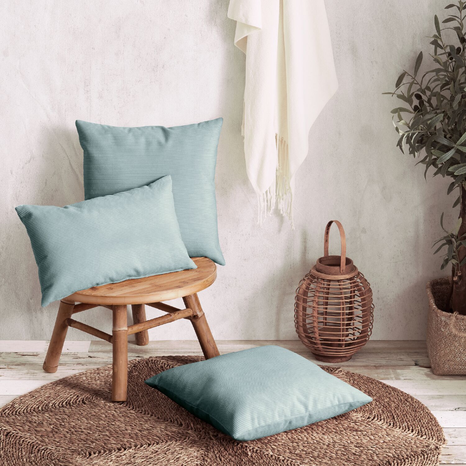 Coussin rectangulaire 30x50cm velours côtelé turquoise Dune