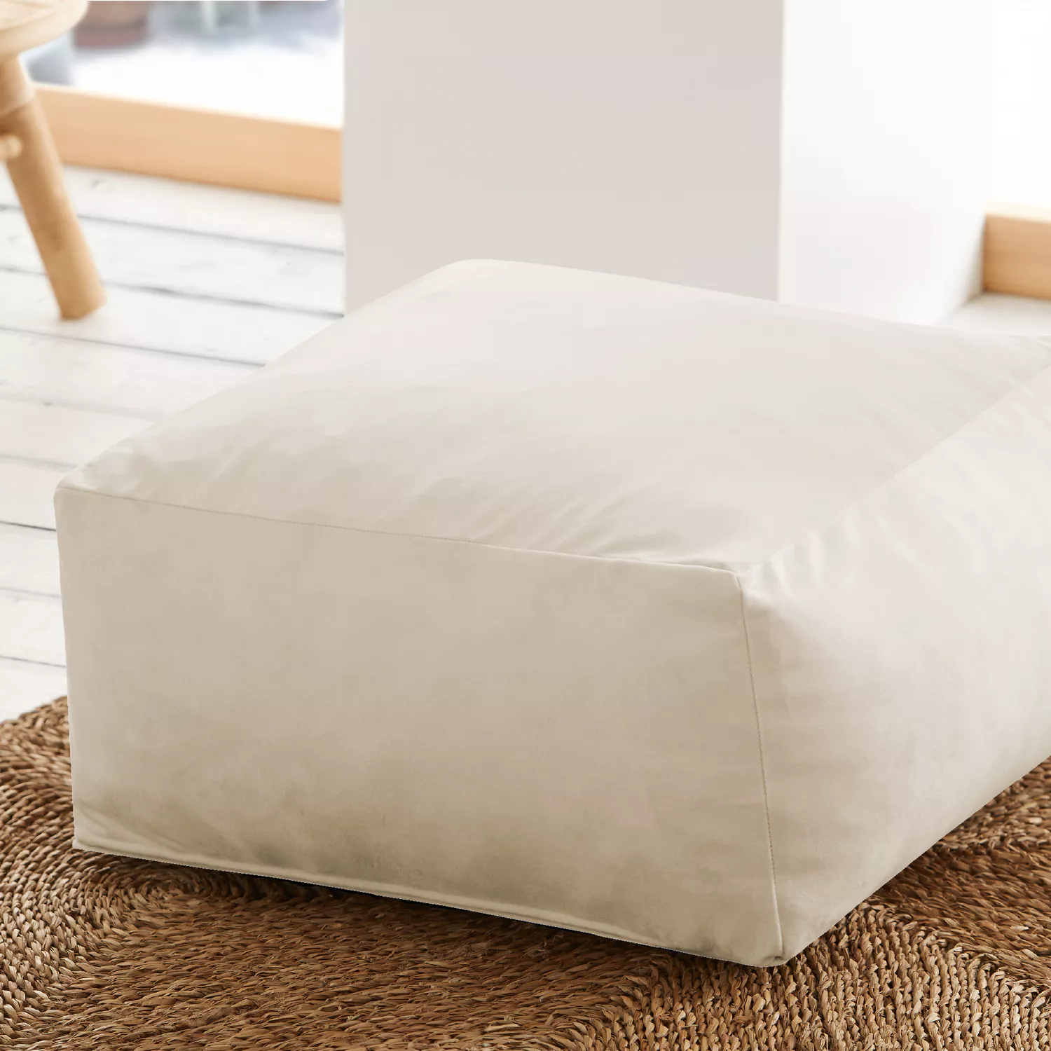 Pouf carrée velours écru 50x50 cm PALAU