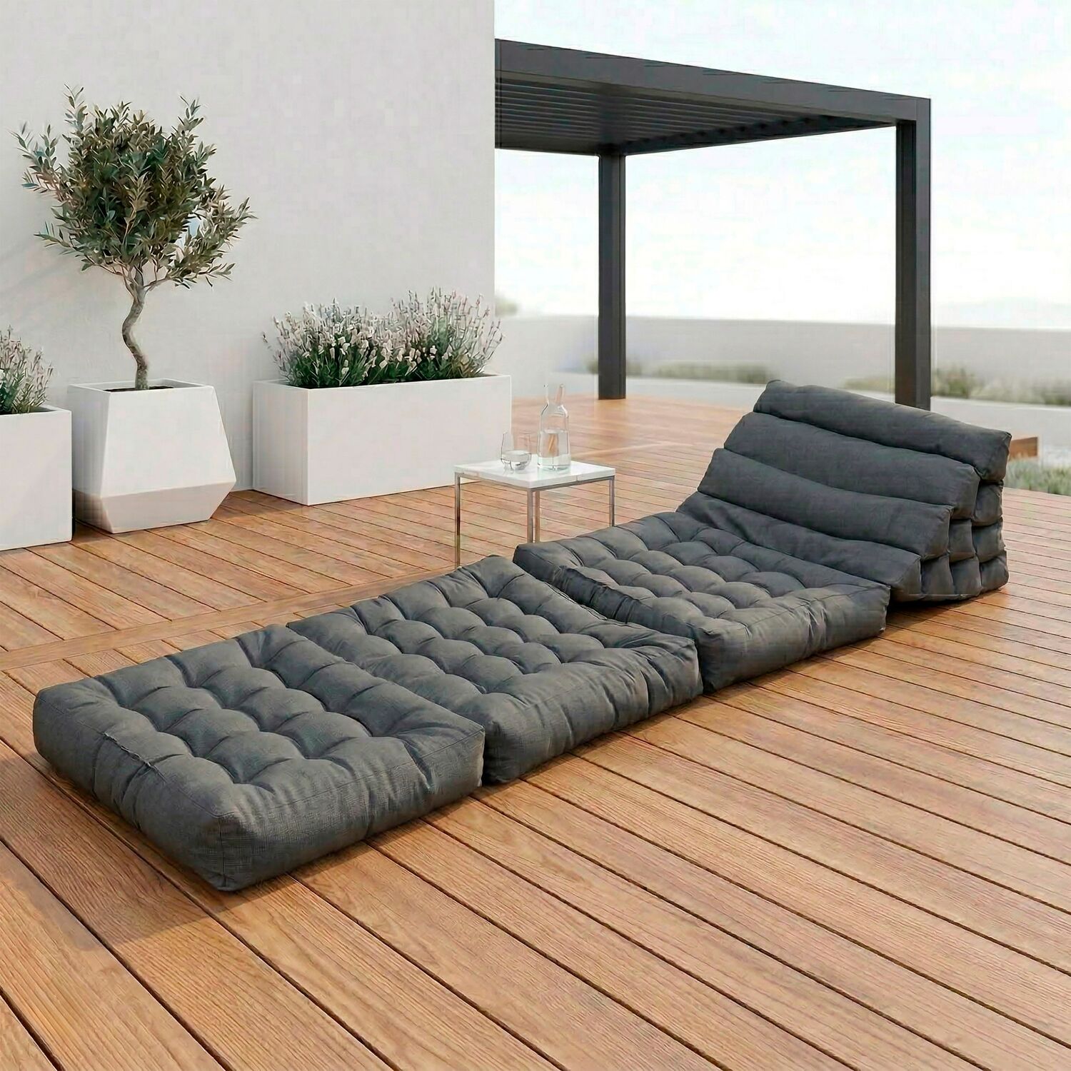Matelas de sol modulaire 1 place en polyuréthane gris foncé