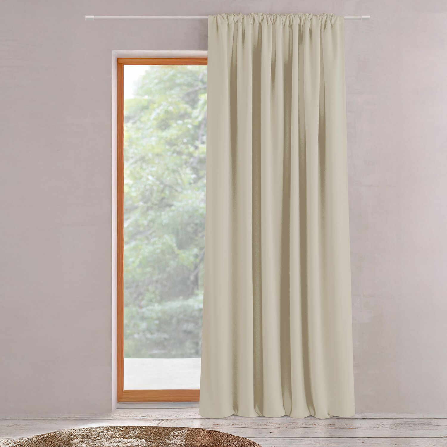 Rideau à galon fronceur Effet Lin Beige 140x280cm KILAVA
