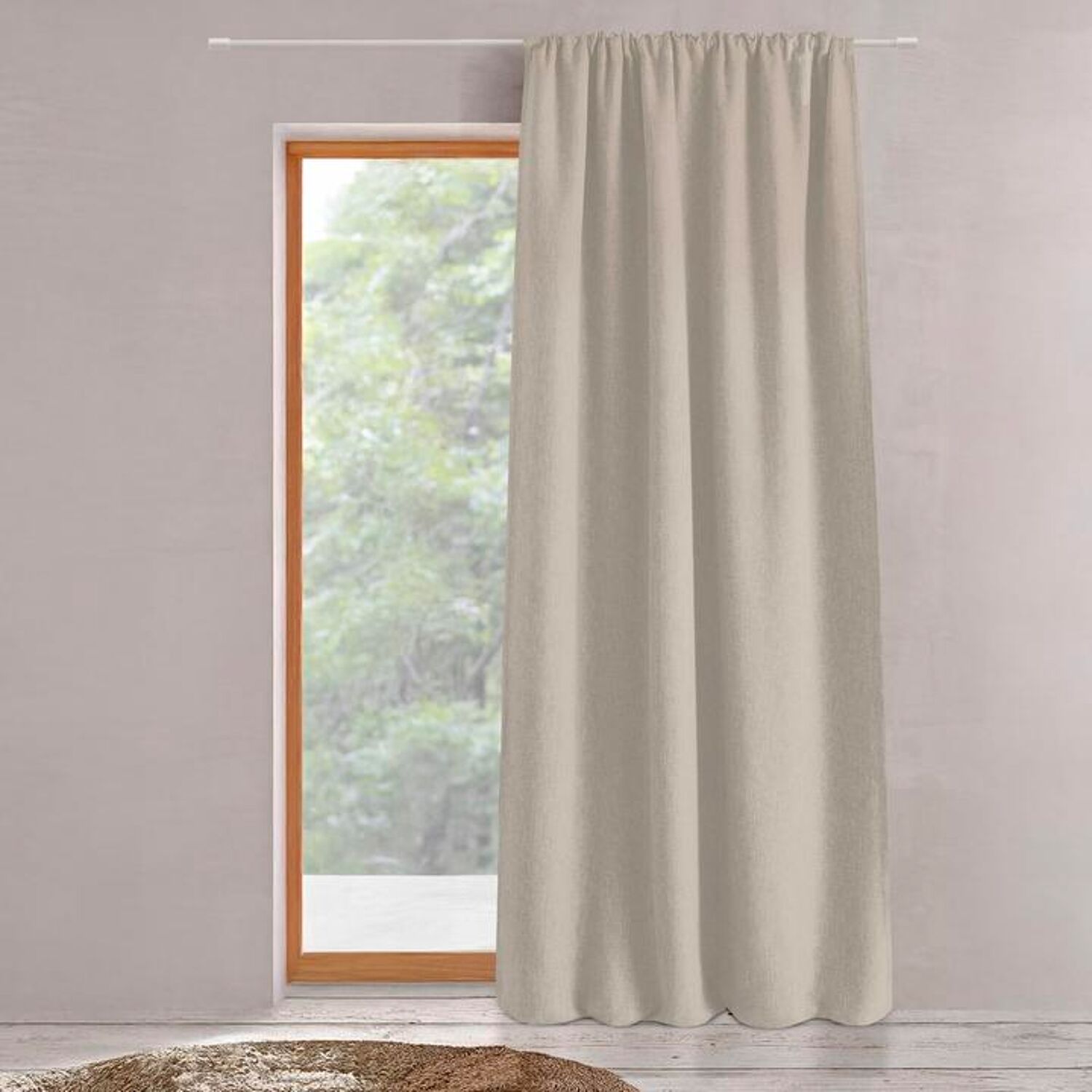 Rideau à galon fronceur Effet Lin Beige 140x280cm MERVORA