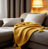 Couverture plaid jaune en...
