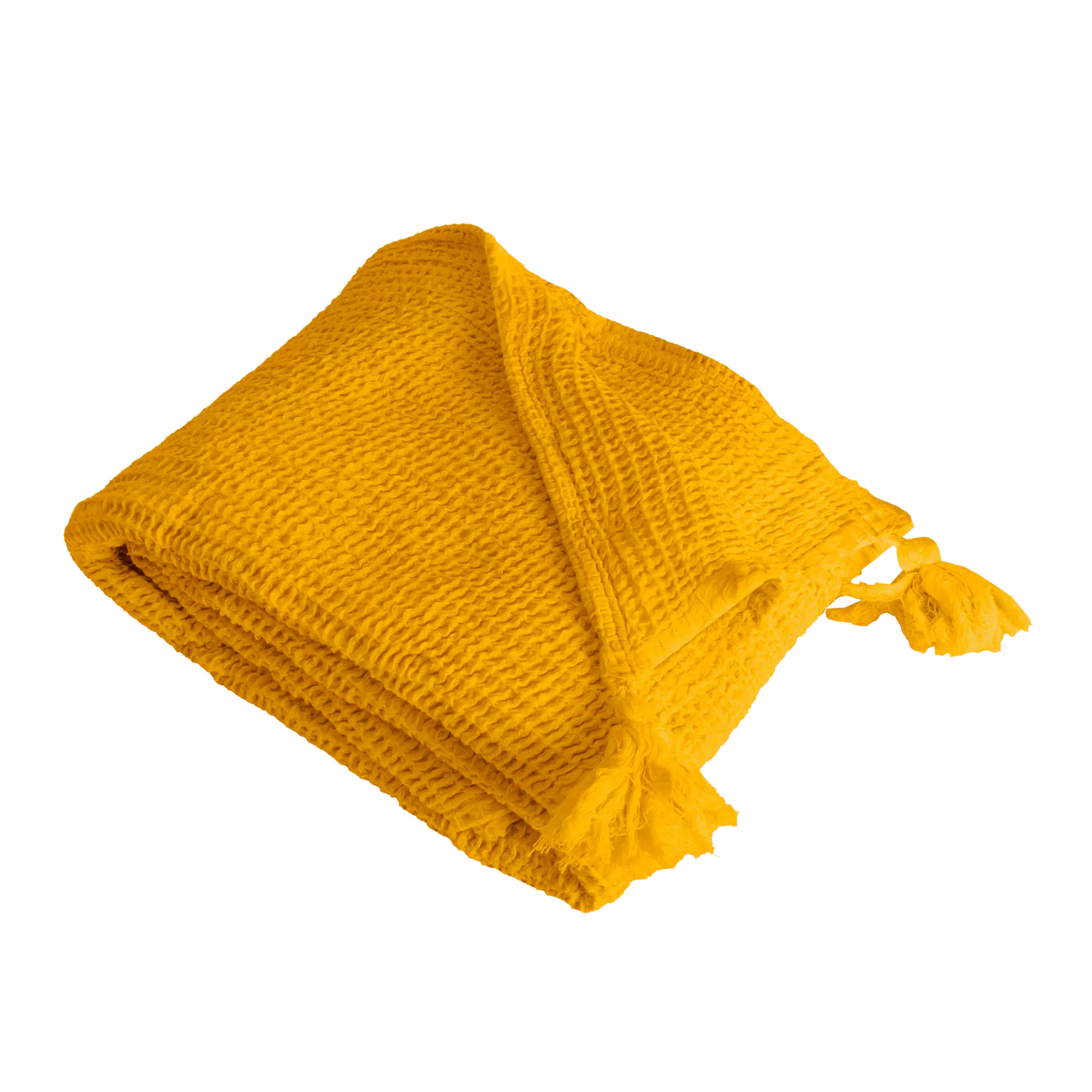 Manta de algodão 100% amarela com franjas 130x170 cm ARNISKA