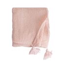 Couverture plaid 100% coton rose pâle avec pompons 130x170cm ARNISKA