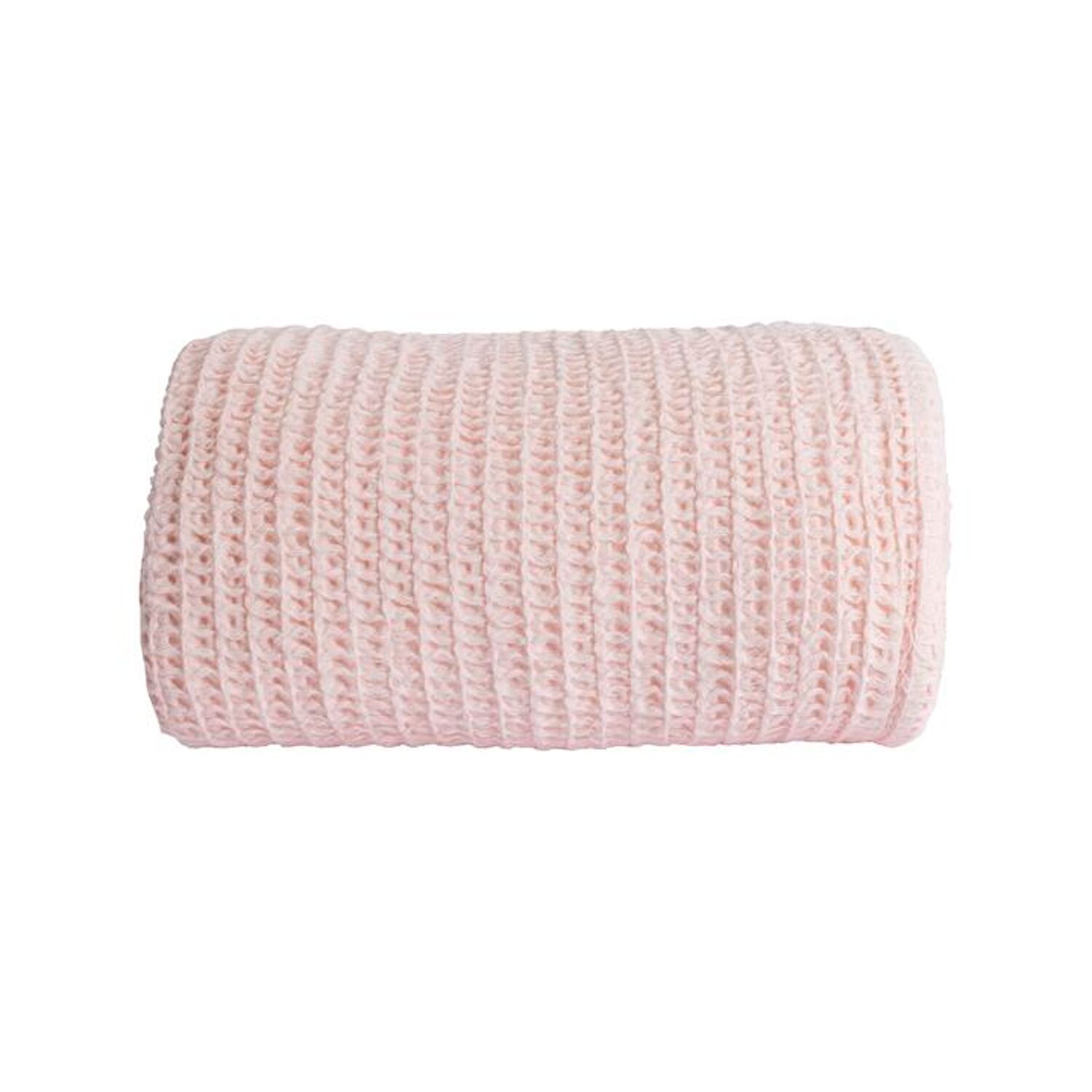 Couverture plaid 100% coton rose pâle avec pompons 130x170cm ARNISKA