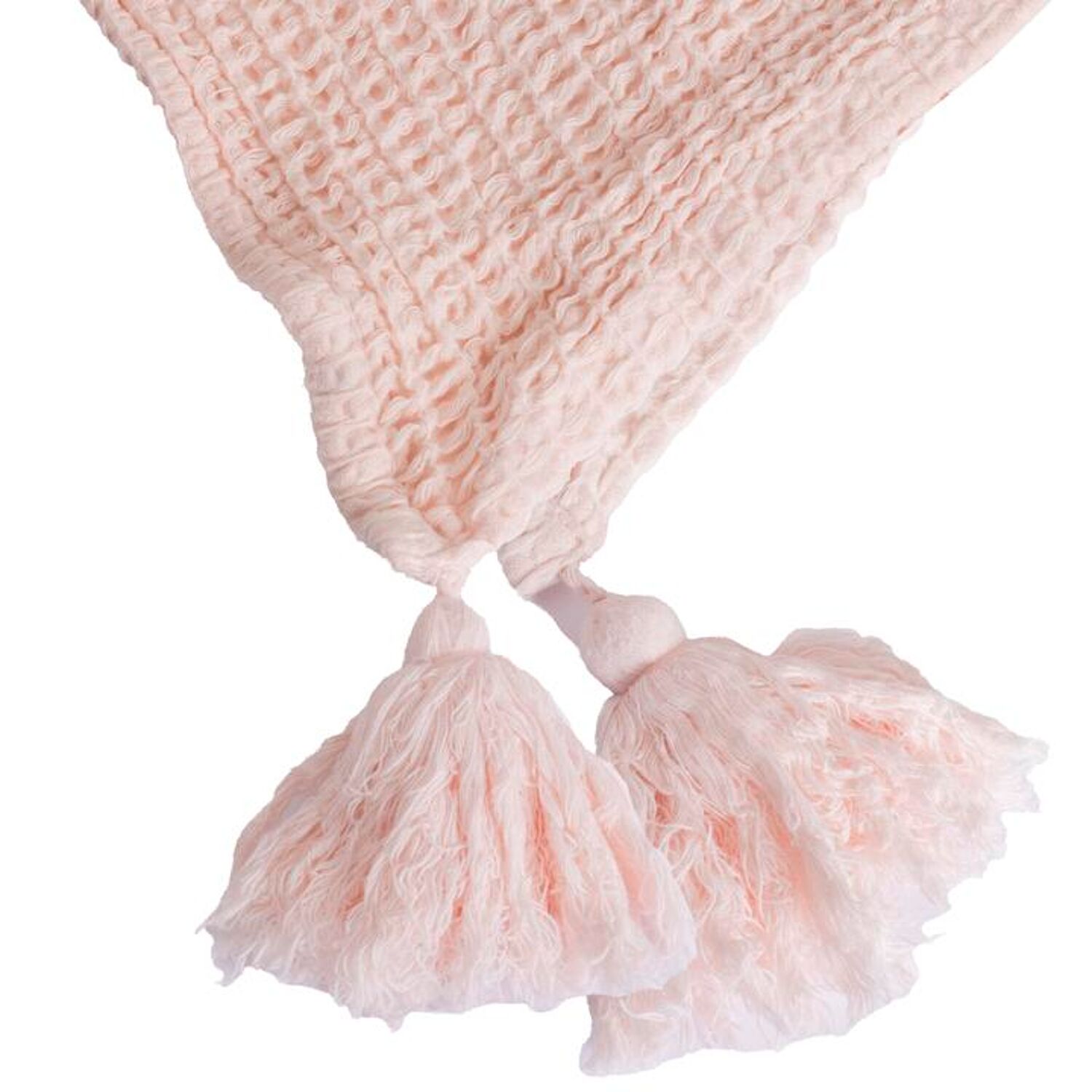 Couverture plaid 100% coton rose pâle avec pompons 130x170cm ARNISKA