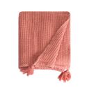 Plaid-Decke aus 100% Baumwolle lachsrosa mit Pompons 130x170cm ARNISKA