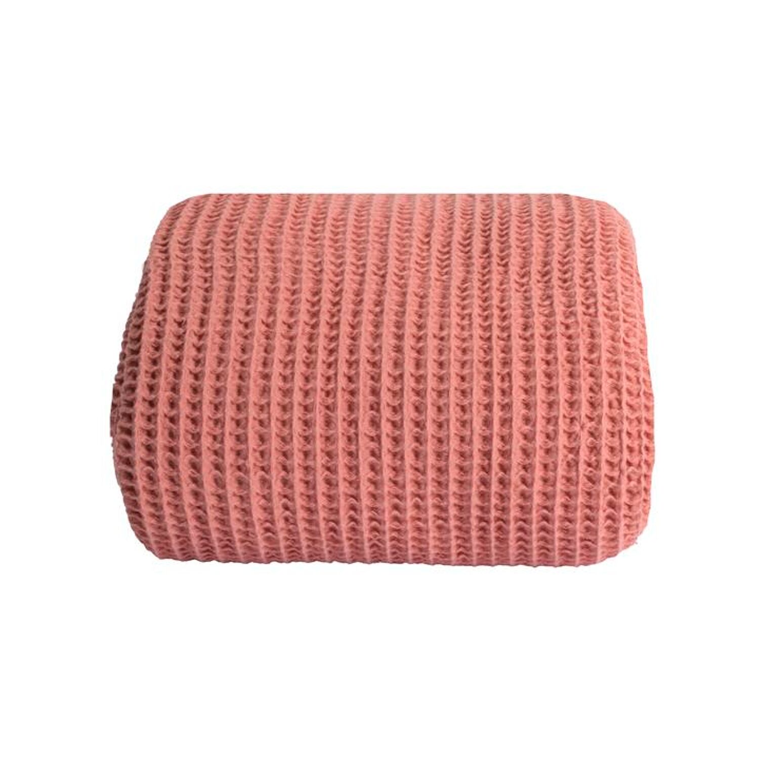 Plaid-Decke aus 100% Baumwolle lachsrosa mit Pompons 130x170cm ARNISKA