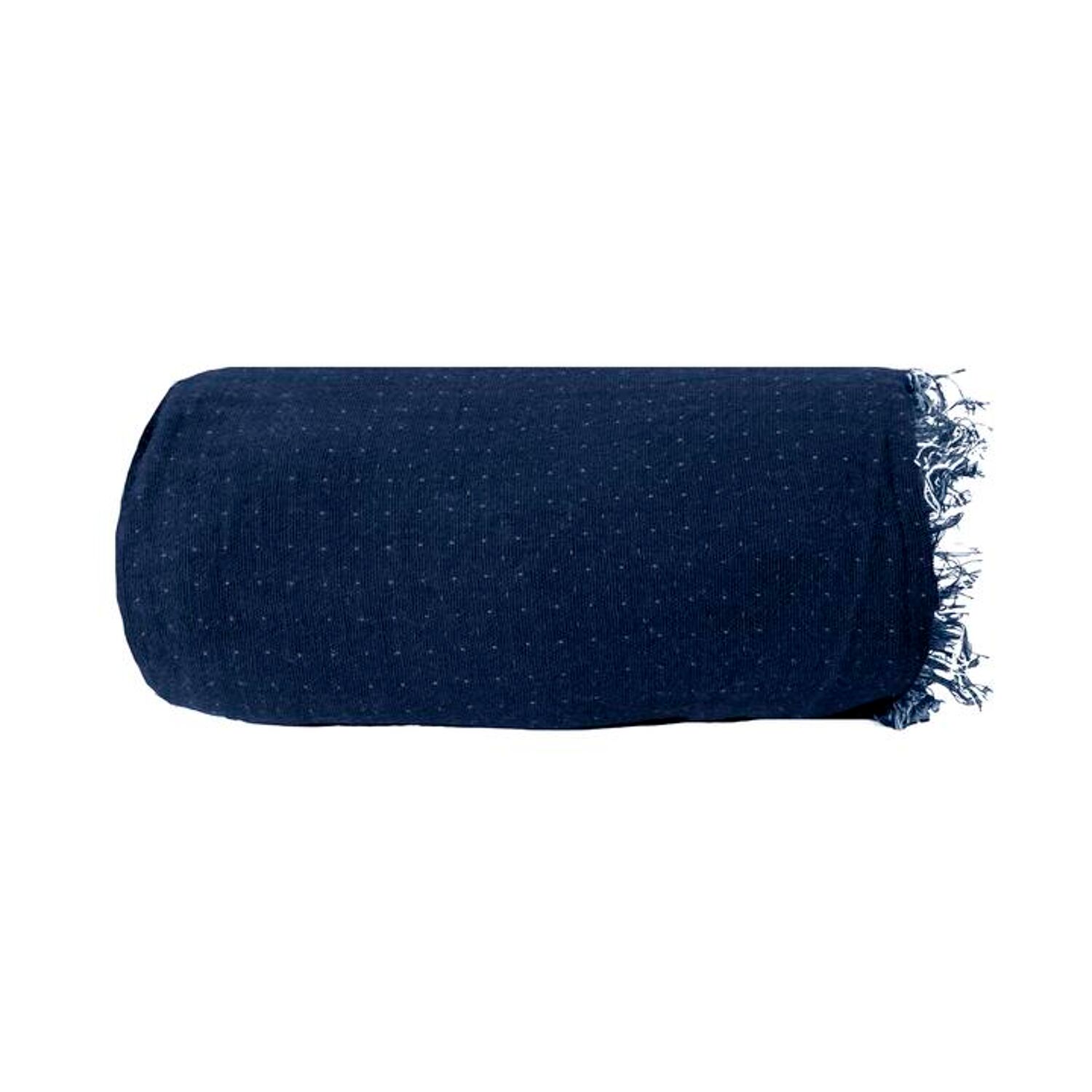 Couverture plaid 100% coton bleu marine avec franges 130x170cm BITALD