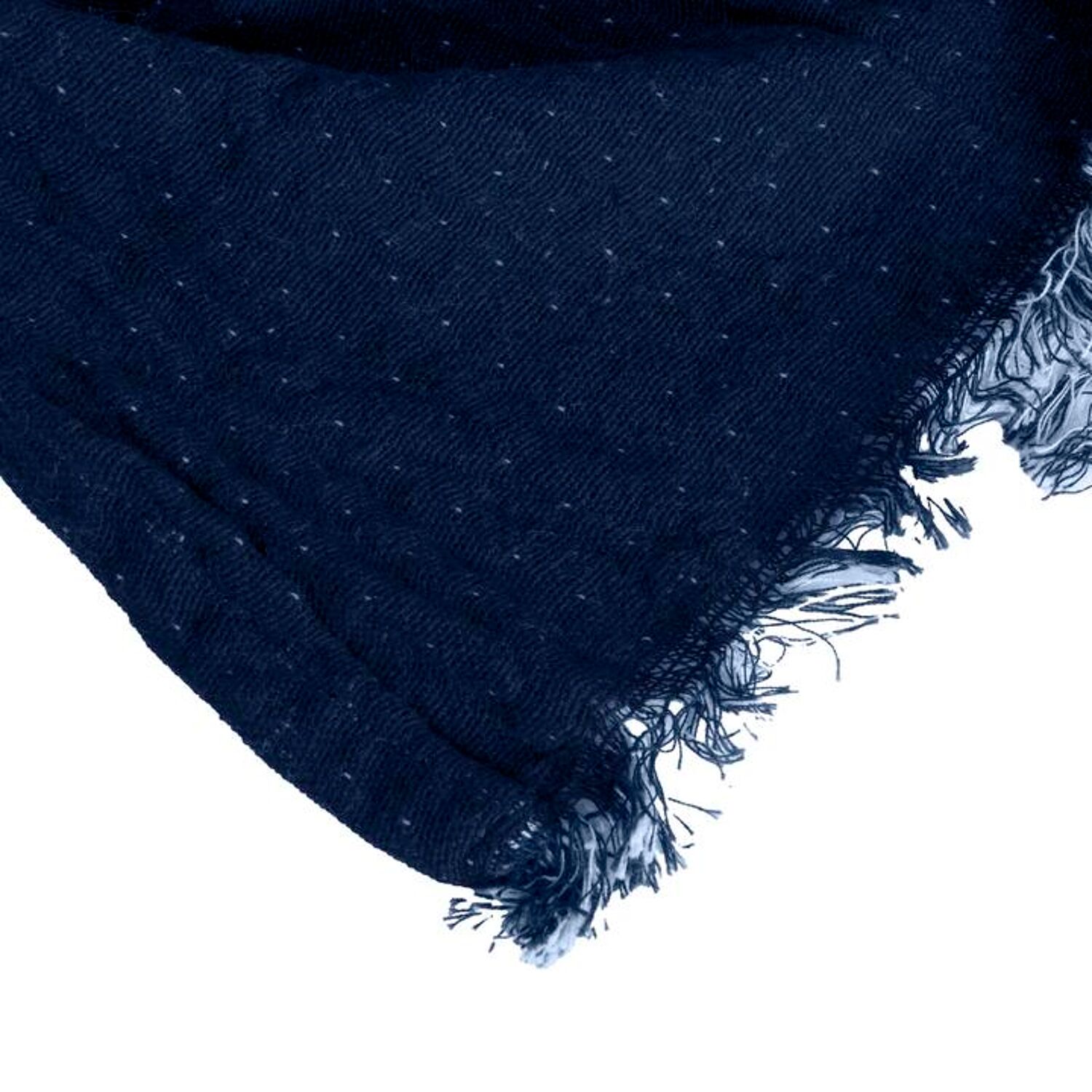 Couverture plaid 100% coton bleu marine avec franges 130x170cm BITALD