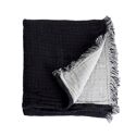 Couverture plaid BITALD en coton 100 % - Noir avec franges - 130x170 cm