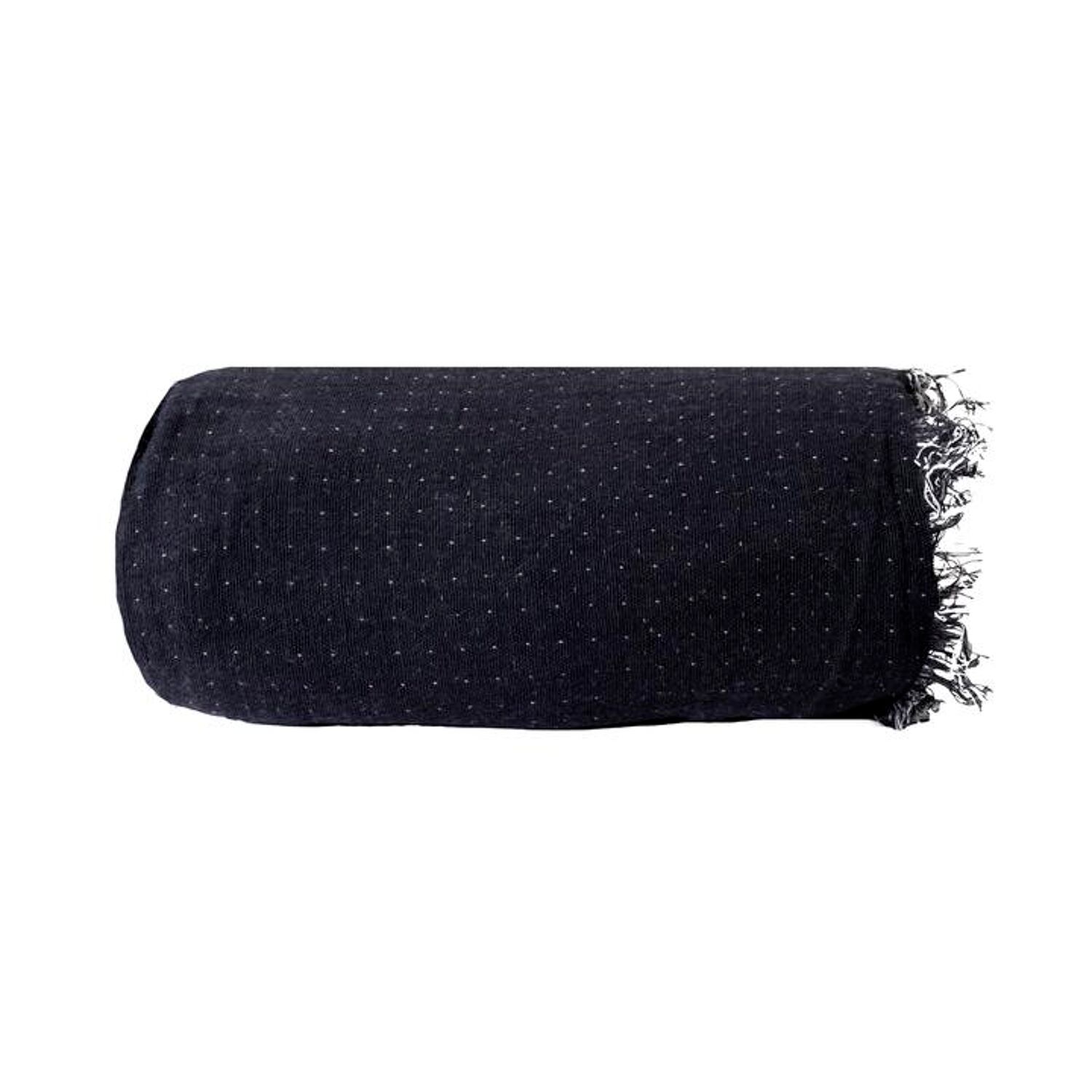 Couverture plaid BITALD en coton 100 % - Noir avec franges - 130x170 cm