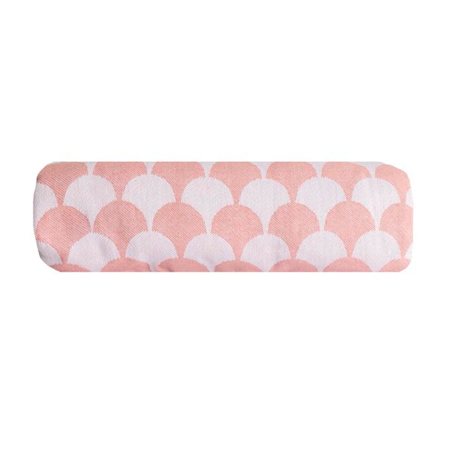 Couverture plaid DROPALL en coton 100% - Rose saumon et blanc avec franges