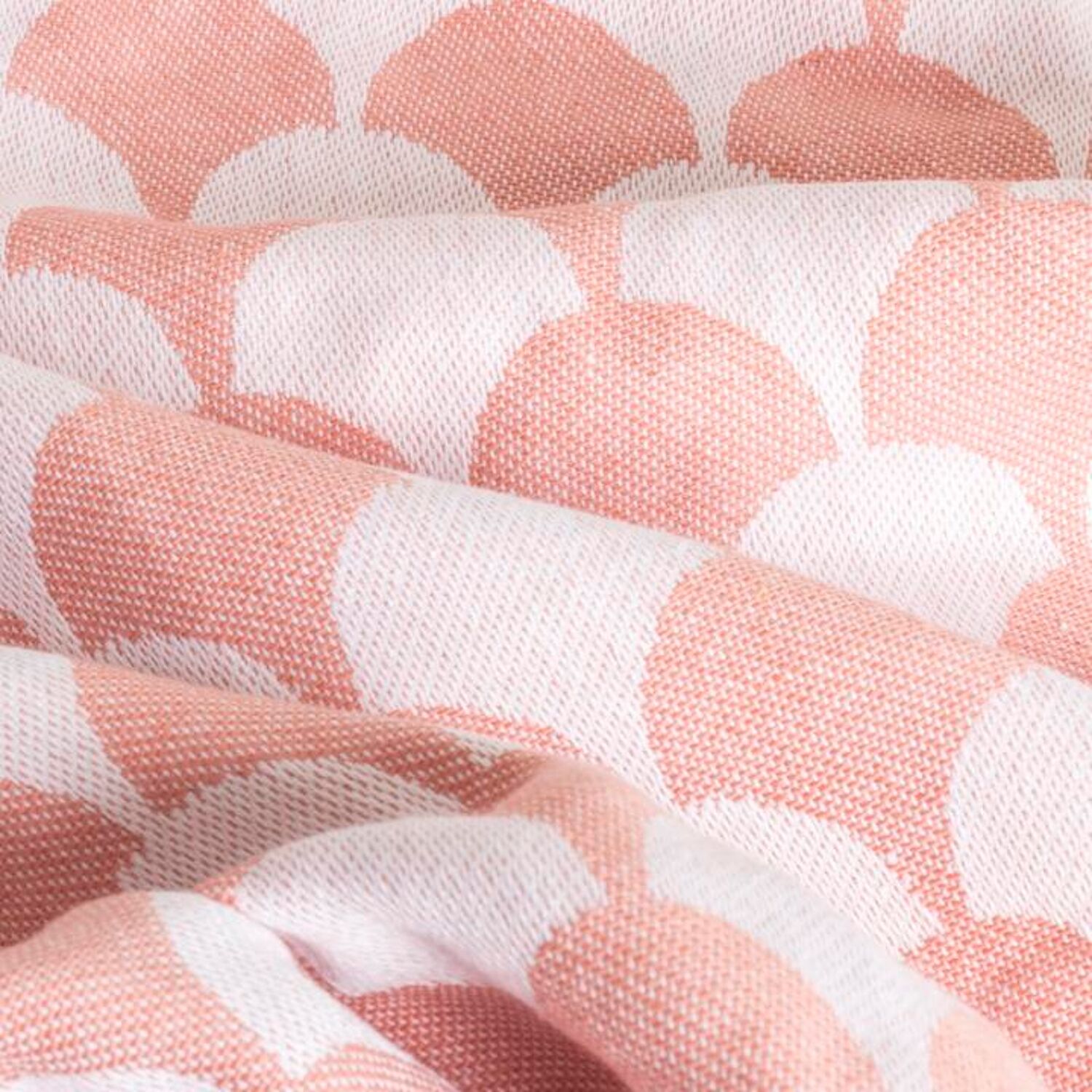 Couverture plaid DROPALL en coton 100% - Rose saumon et blanc avec franges