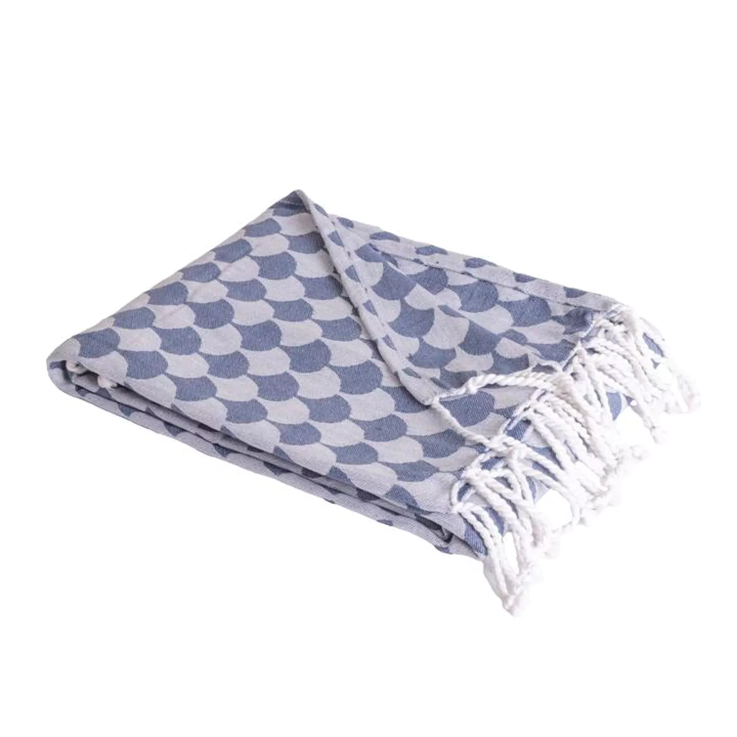Couverture plaid DROPALL 100% coton bleu marine et blanc 130x170 cm