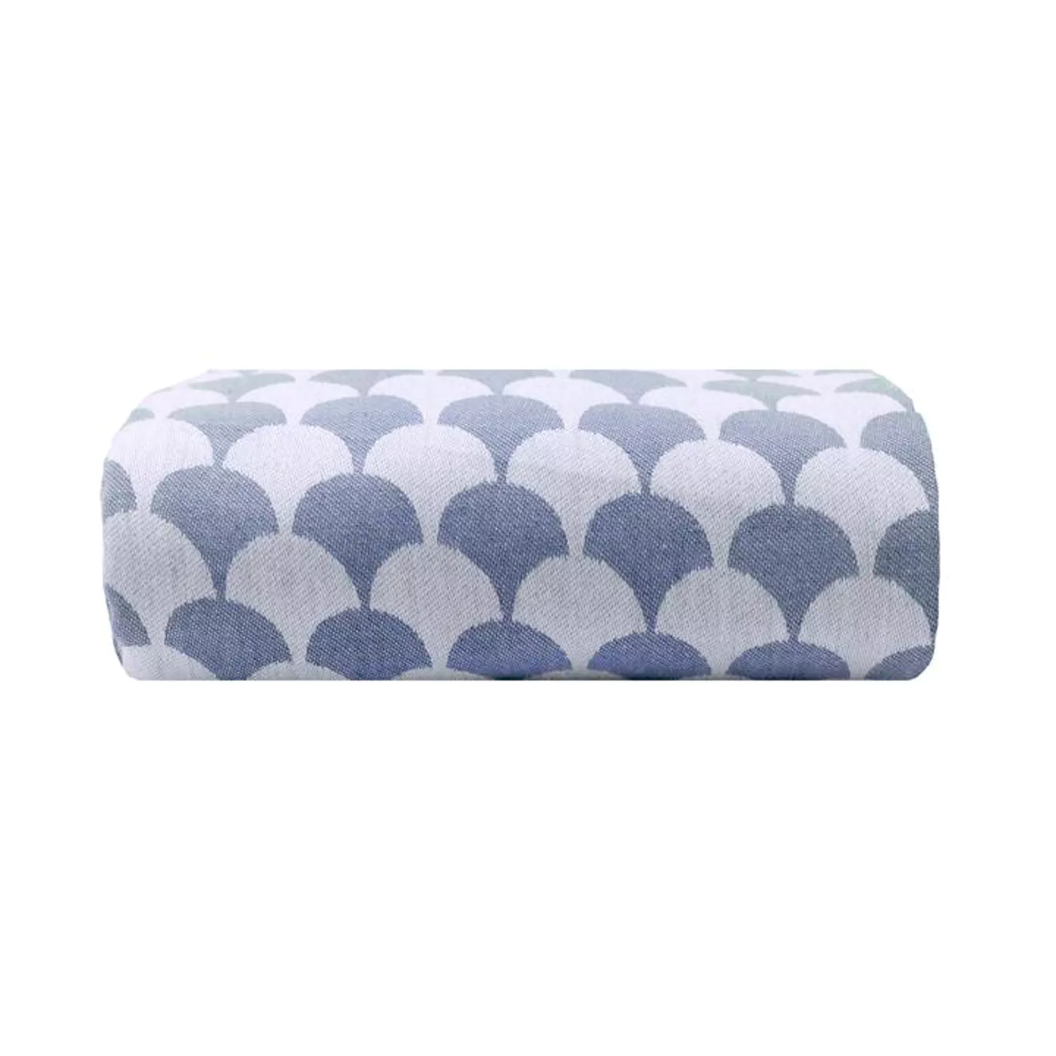 Couverture plaid DROPALL 100% coton bleu marine et blanc 130x170 cm
