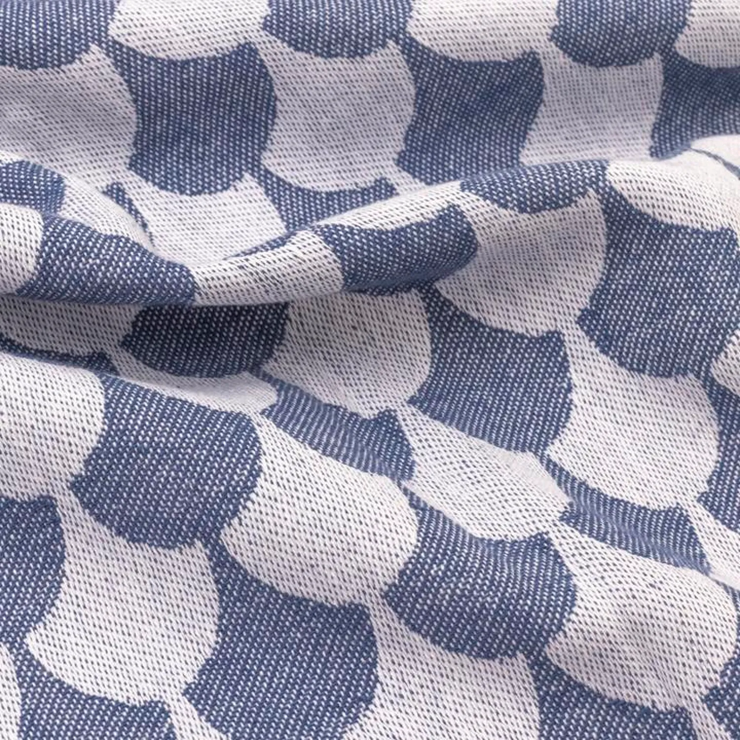 Couverture plaid DROPALL 100% coton bleu marine et blanc 130x170 cm