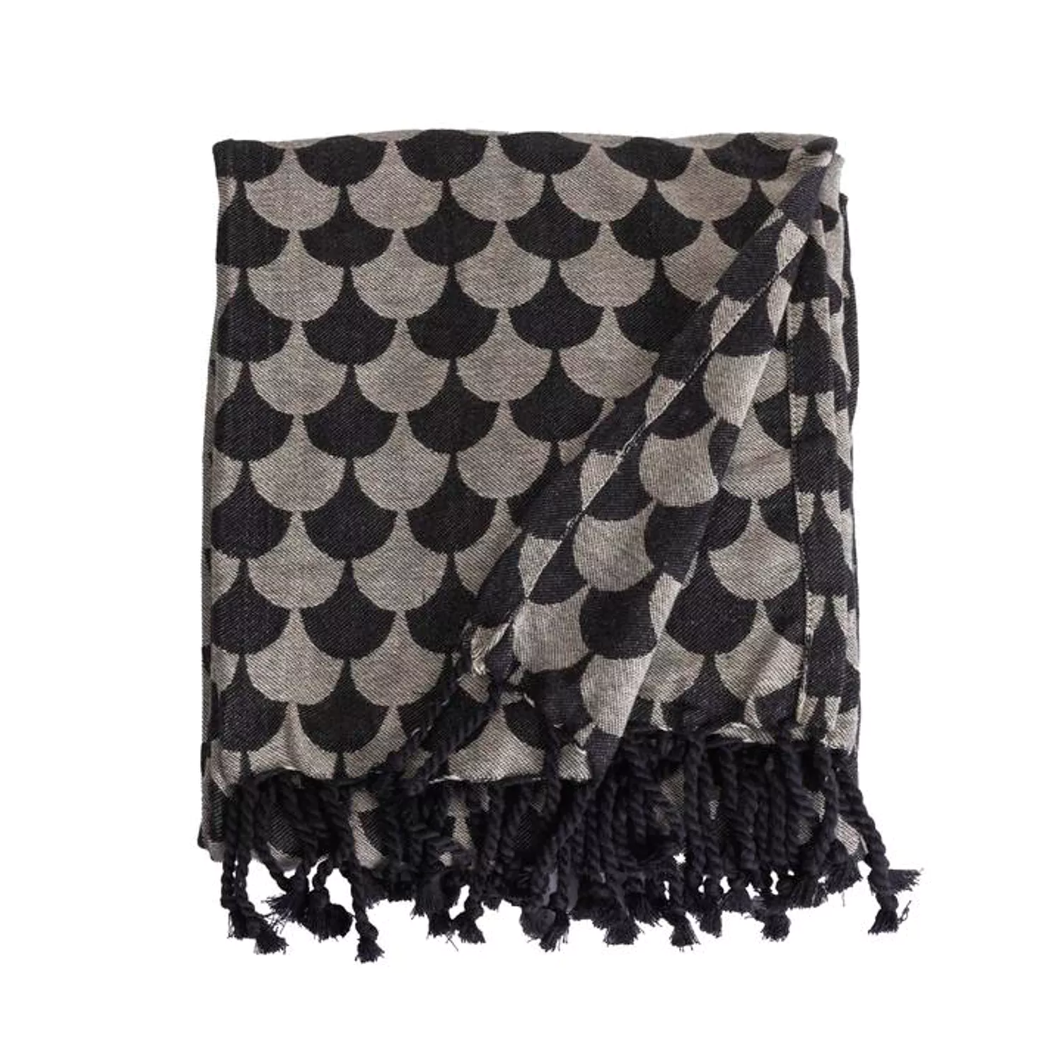 Zwart-grijze katoenen plaid met franjes van DROPALL