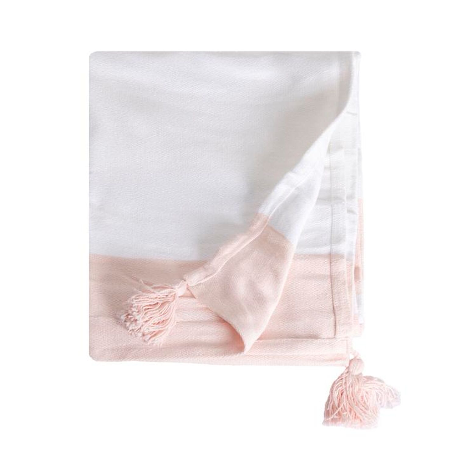 100% cotone rosa pallido coperta a quadri con pompon 130x170cm SLAVANN