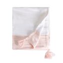 100% cotone rosa pallido coperta a quadri con pompon 130x170cm SLAVANN