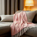 100% cotone rosa salmone plaid con frange 180x220cm ZIGORA