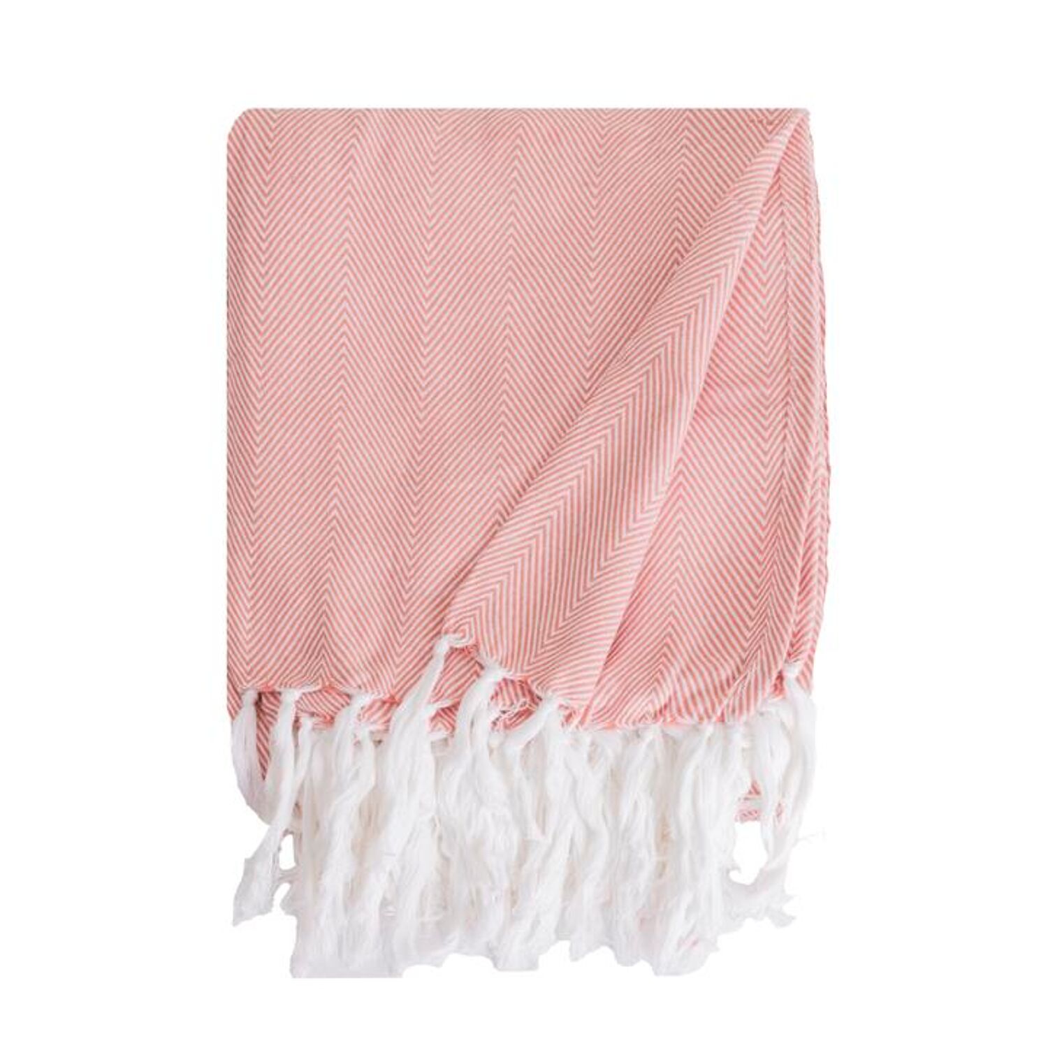 100% cotone rosa salmone plaid con frange 180x220cm ZIGORA