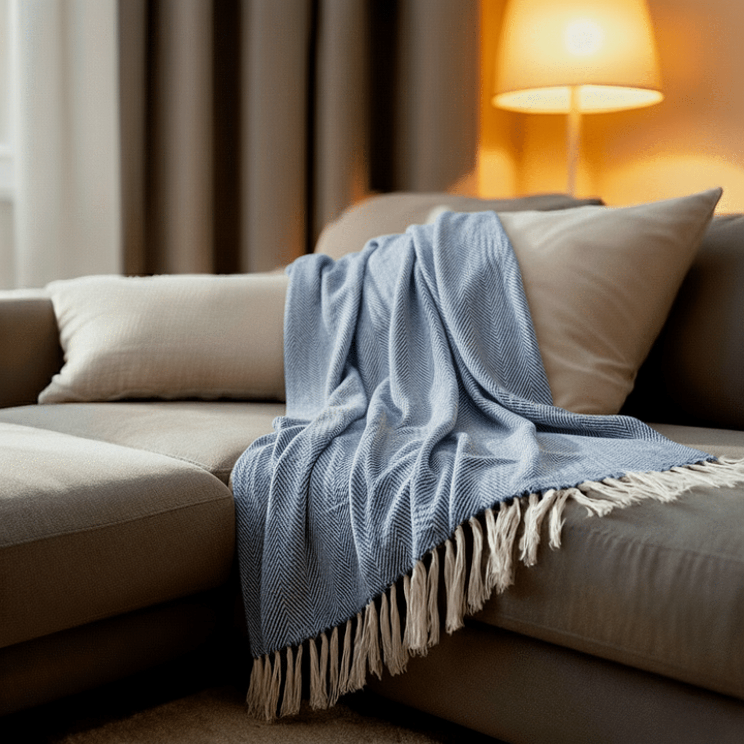 100% cotone blu navy coperta a quadri con frange 180x220cm ZIGORA